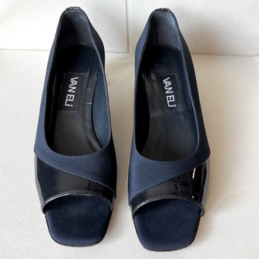 Vaneli Vintage Ibana Open-Toe Navy Pump - Picture 1 of 7